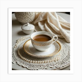 Cup Of Tea On A Doily Art Print