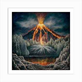 Volcanic Majesty – A Fiery Landscape Unfolds Art Print