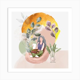 Illustration Of A Woman Reading Art Print