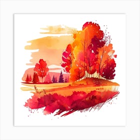 Watercolor Autumn Landscape 62 Art Print