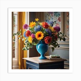 Colorful Flowers In A Vase 31 Art Print