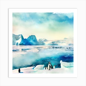 Penguins On The Ice, Antarctica Art Print