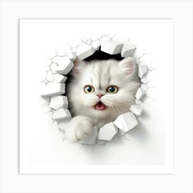 White Cat Peeking Out Of A Hole 3 Art Print