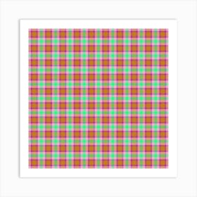 Pink And Green Checkered Fabric Art Print