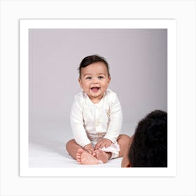 Beaming Infant Grinning Widely Seated In A Softly Lit Studio Space Pastel Colored Backdrop Offers (2) Art Print