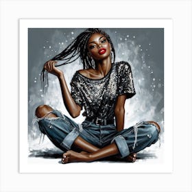 Black Girl In Jeans 1 Art Print