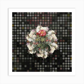 Vintage Provins Rose Flower Wreath on Dot Bokeh Pattern n.0524 Art Print
