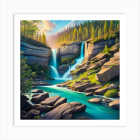 Waterfall In The Mountains 2 Art Print