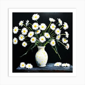 Daisy Flowers Vase Dark Art Art Print