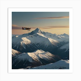 Airplane Flying Over Snowy Mountains Art Print