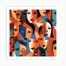 Abstract Women'S Faces 1 Art Print