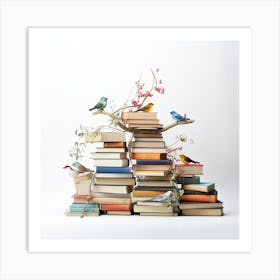 Birds On Books Art Print