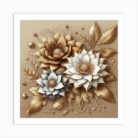 Flowers in gold Art Print