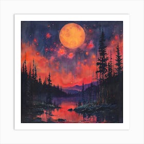 Full Moon Over Lake Art Print