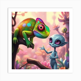 Alien And Chameleon Art Print