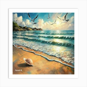 Seagulls On The Beach Art Print