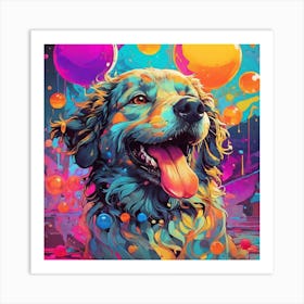 Dog With Balloons Art Print