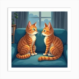 A Maine Coon Cat And A Teenager Watching A Movie On The Couch, Watercolor 1 Art Print