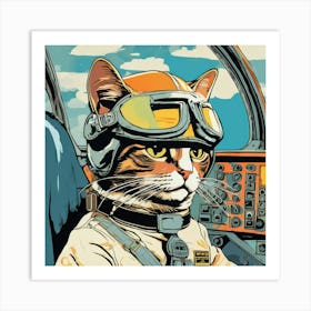 Retro Pilot Cat Art Print