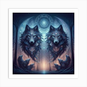 Two blue moon wolves Art Print