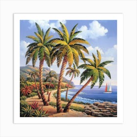 Palm Trees On The Beach 7 Art Print