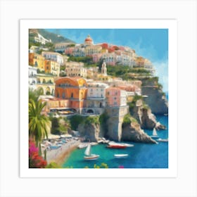 Sunlit Amalfi Impressionistic Seaside Splendor (7) Art Print