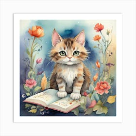 Kitten Reading A Book Art Print