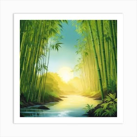 A Stream In A Bamboo Forest At Sun Rise Square Composition 392 Art Print