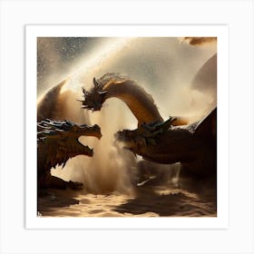 Dragons Fighting In The Sand Art Print