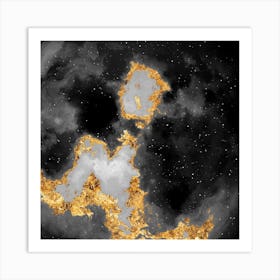100 Nebulas in Space with Stars Abstract in Black and Gold n.090 Art Print