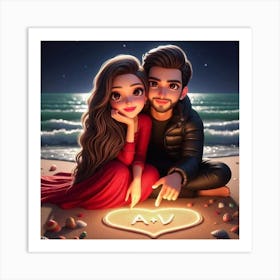 Couple Sitting On The Beach Art Print