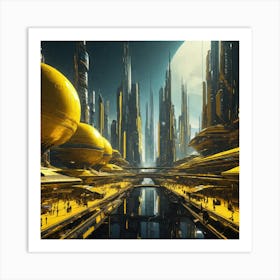 Futuristic City Yellow III Art Print