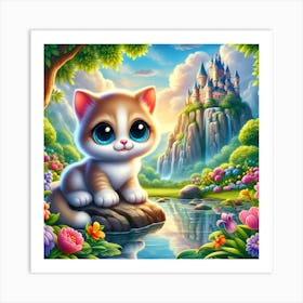 Cute Kitten In A Castle 1 Art Print