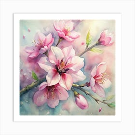 Cherry Blossoms Watercolor Painting Art Print