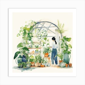 Girl In A Greenhouse Art Print