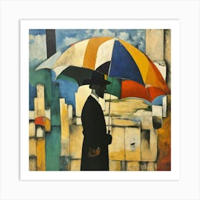 French man with an umbrella Art Print