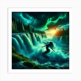 Mermaid In The Waterfall 1 Art Print