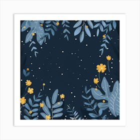 Blue Flowers And Leaves Art Print