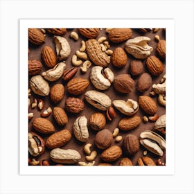 Nuts On Brown Background Art Print