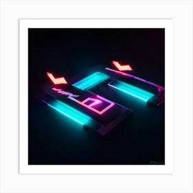 Abstract Navigation Arrows Glowing Neon Colors Against A Dark Gradient Background Suggested Moveme (5) Art Print