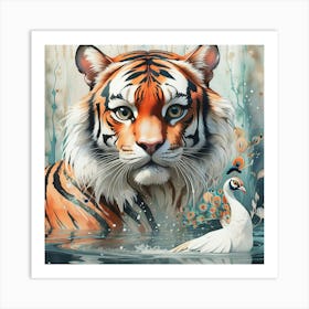 Tiger And Peacock 1 Art Print