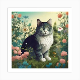 Cat In The Meadow garden Art Print