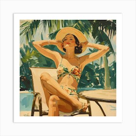 Relaxing Woman In A Straw Hat - expressionism 1 Art Print