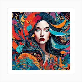 Colorful Young Girl With Long Hair Abstract Painting Art Print