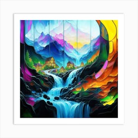 Abstract art of stained glass art landscape 3 Art Print