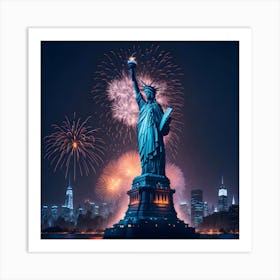 Statue Of Liberty With New Year Fireworks Art Print