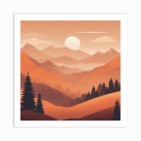 Misty mountains background in orange tone 116 Art Print