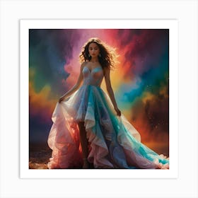 Beautiful Girl In A Colorful Dress Art Print