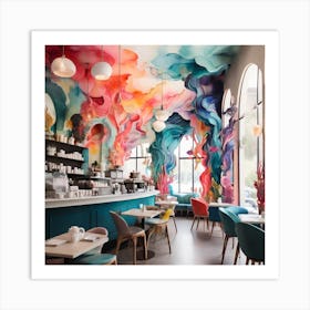 Colorful Cafe Interior Design Art Print