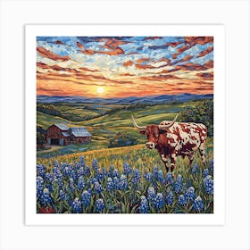 Sunset Over Bluebonnets 1 Art Print